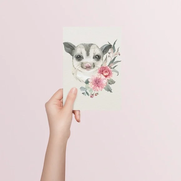 Watercolor Floral Sugar Glider Wall Art Print Poster Unframed - Picture 7 of 9